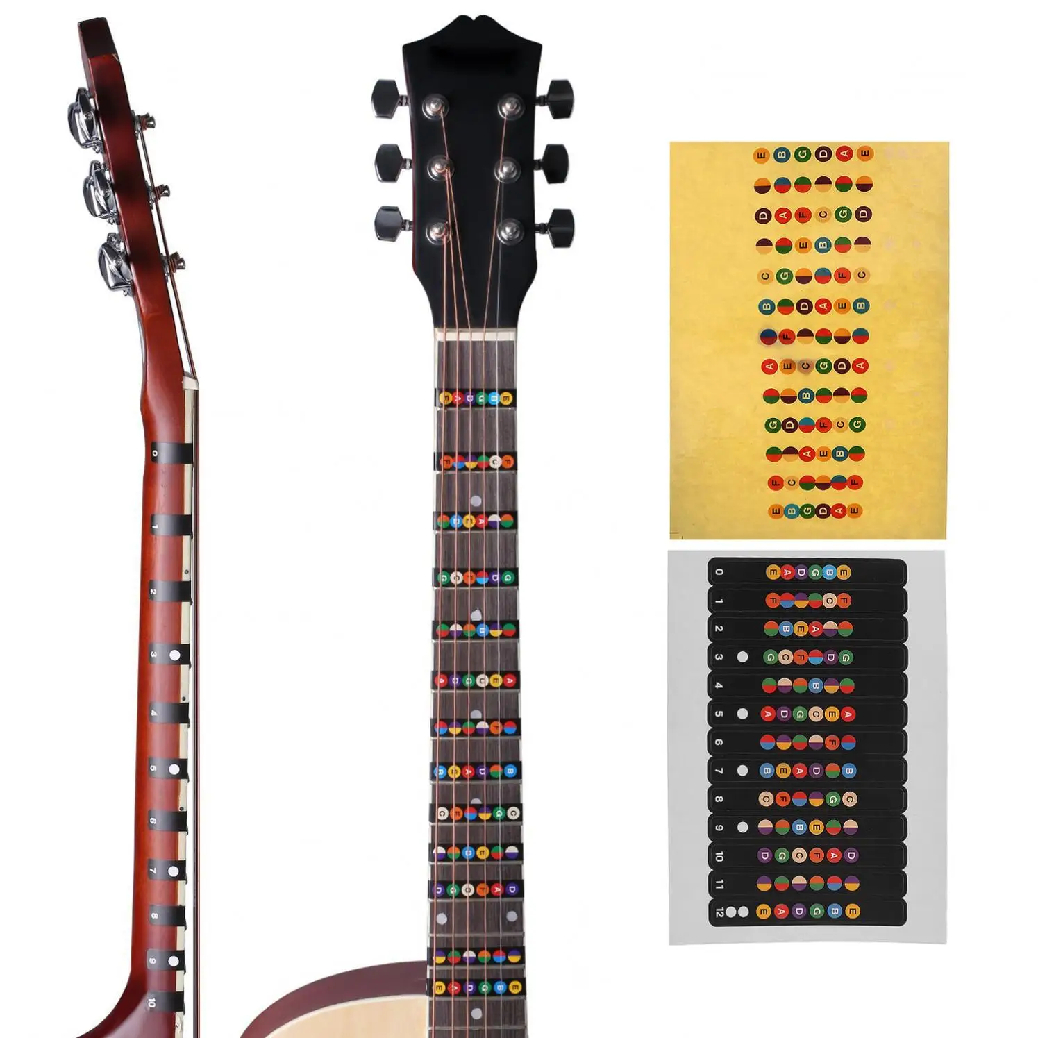 

Water Resistant Universal Guitar Fretboard Note Labels Fingerboard Fret Stickers 2 Colors Optional for Learning Guitar