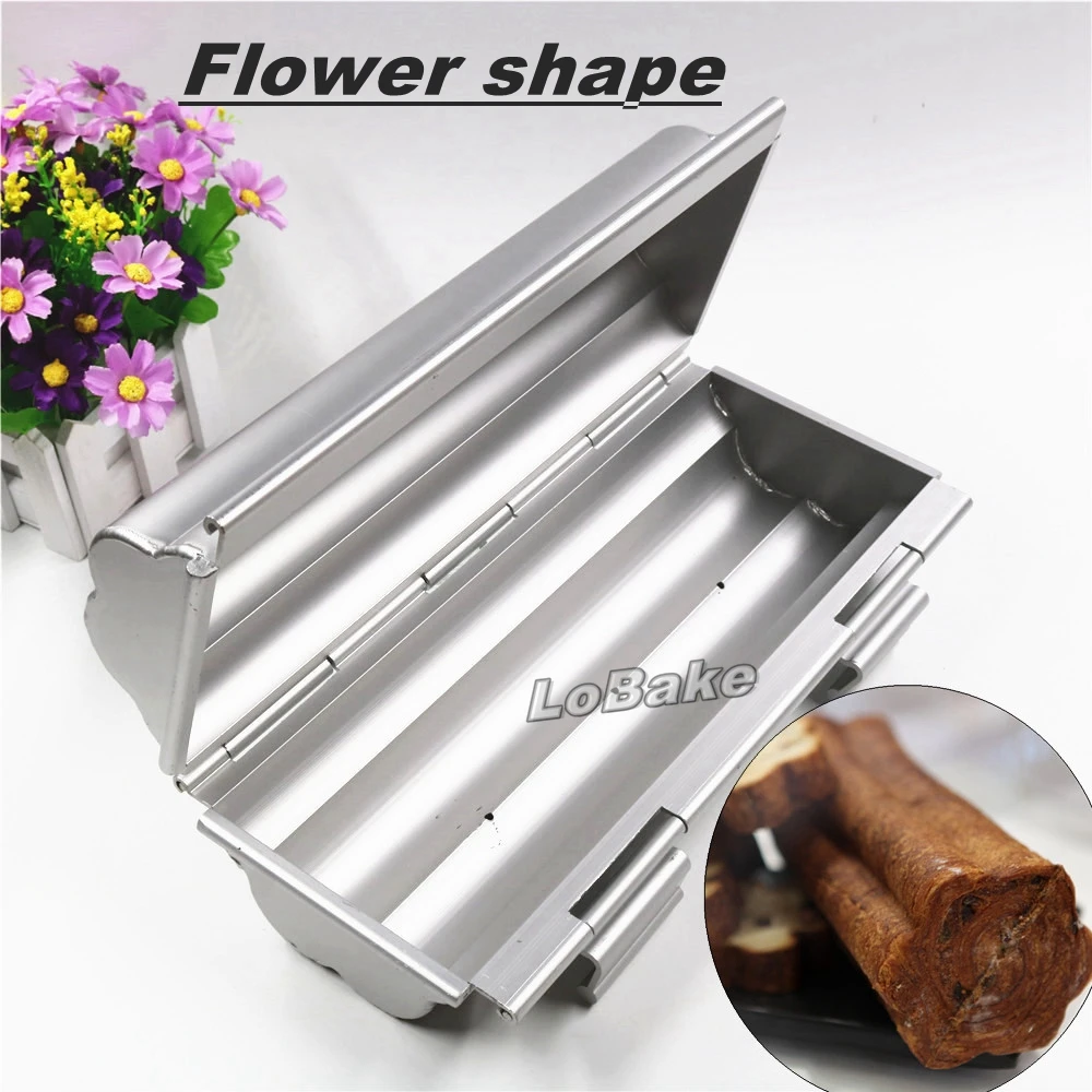 Proffesional anodizing plum blossom flower shape 30.5cm long toaster smooth wall metal mold bread toast maker for cake tools