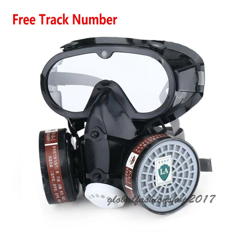 Safety Industry Respirator paint Spray Chemical Gas Mask Anti-Dust Filter With Military Eye Goggle Set