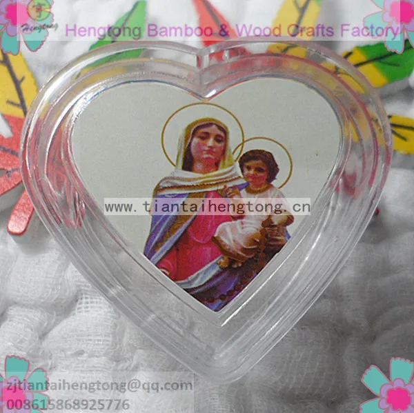 

free ship 10pcs/pack transparent plastic rosary box, heart box for 7mm bead rosary,gift box with icon picture on one cover