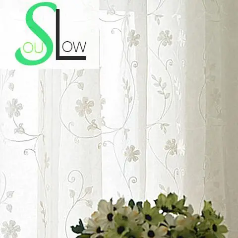 

Slow Soul White Living Room Curtain Embroidered Flowers Bedroom Windows Pastoral Floral Curtains Tulle Cortinas For Kitchen