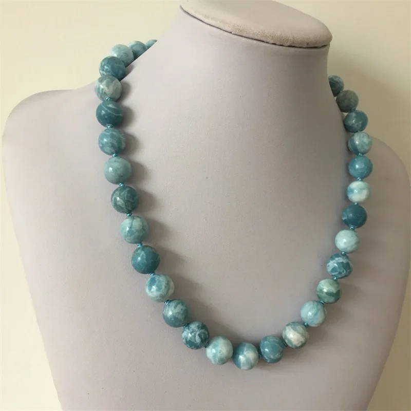 Genuine Larimar Jewelry Gemstone Ocean Sea Stone Beads Marine Necklace with Long Healing Power Energy Gift