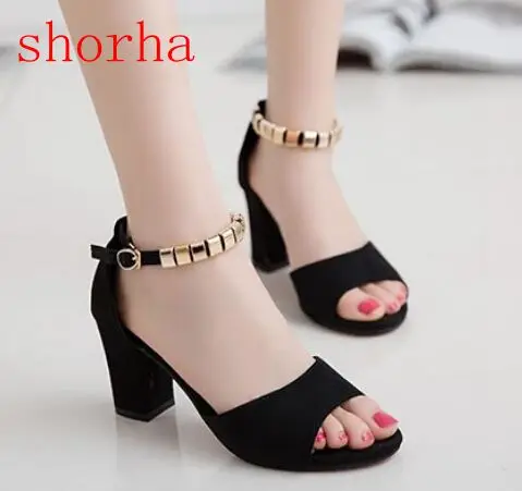 

shorha 2019 Summer Hollow Women Sandals Thick High Heel Ankle Strap Fashion Sandal Female Shoes Wedding party sandals