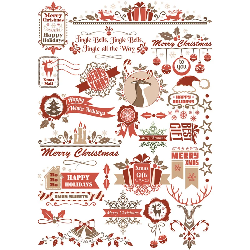 2 PCS Merry Christmas Deer DIY Decoration Uncut Waterproof Paper Aesthetic Sticker Stationery Scrapbook Diary Planner Stickers