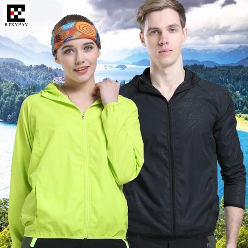 

Men&Women Lovers Hooded Windproof Jacket Tops Quick-dry Fitness Anti-rain Sunscreen Anti-UV Ultra Thin Lightweight Sweatshirts