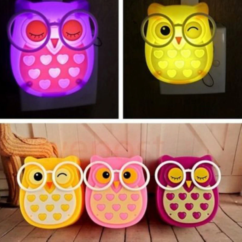 Lampu Burung Hantu Lucu Lampu Malam Sensor Kontrol Otomatis Lampu LED Lampu Dinding Kamar Tidur Anak-anak