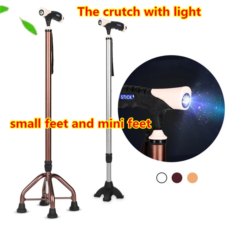 

New style medical equipment handicapped aluminum four legged disabled portable flashlight walking crutch for elderly