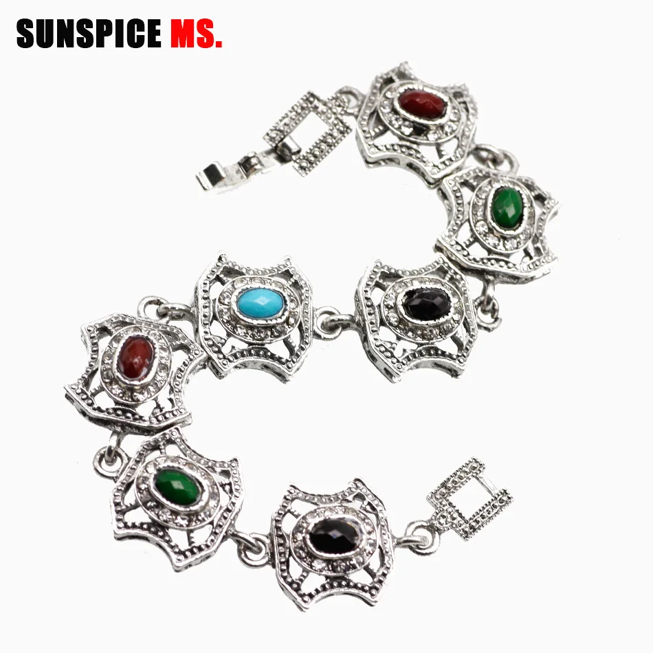 SUNSPICE MS Bright Retro Resin Bracelet For Women Antique Silver Color Little Eye Link Bracelets Charm Vintage Jewelry Gift 2019