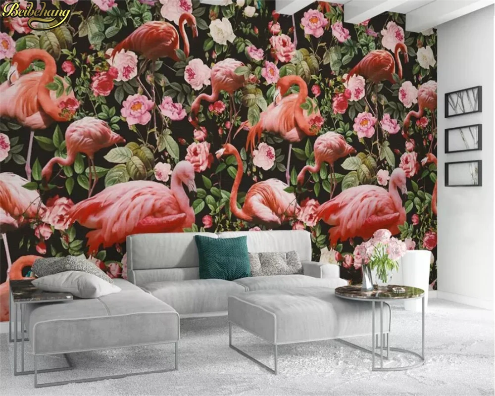 

beibehang Custom photo wallpaper mural medieval hand-painted flamingo rose seamless mosaic background wall painting