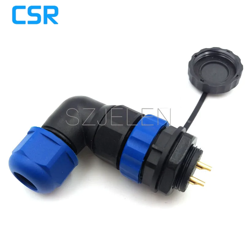 SD20TA-ZM, 90 Degree Elbow Connector, 2 Pin Waterproof Connector ,IP67, LED Power Cable Connector, Pancl Cutout 20mm