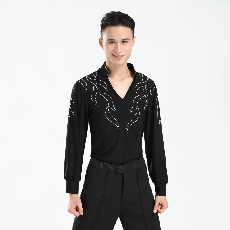 New Free Shipping Wholesale Custom-made Men Boy Latin Dance Shirt Dresses Ballroom Rumba Cha-cha Latin Tops Boys Dance Wear