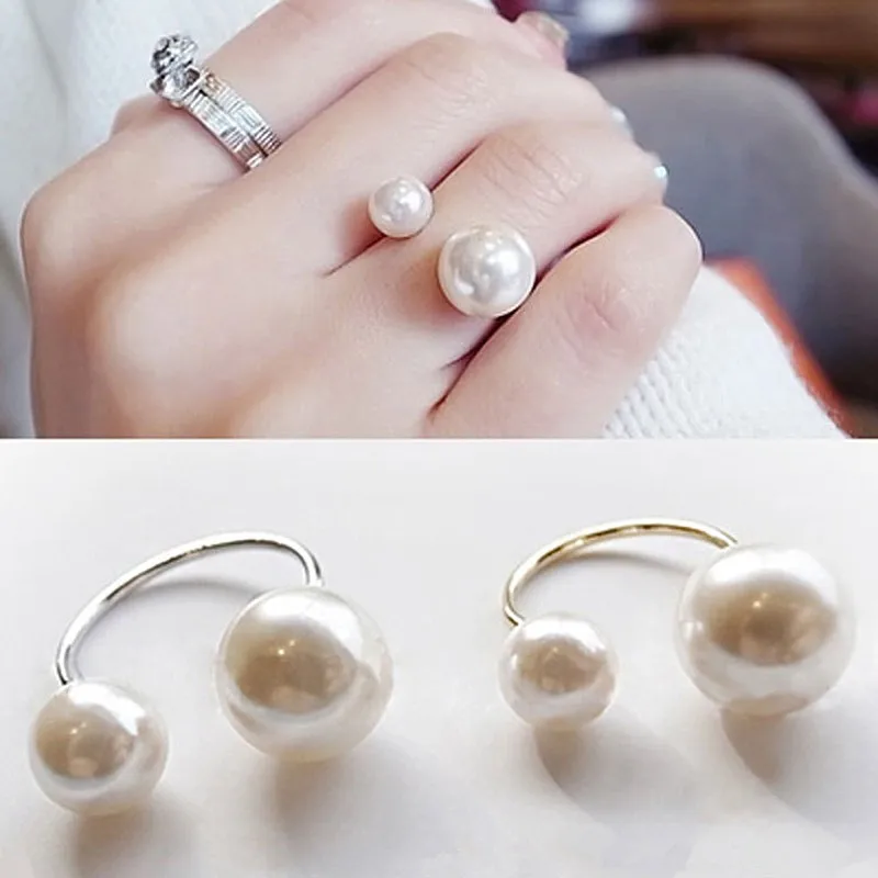 G293 Fashion Mujer Anneau Anel Simulated Pearl Adjustable Open Rings for Women Wedding Jewelry Girls Bijoux Finger Anillos