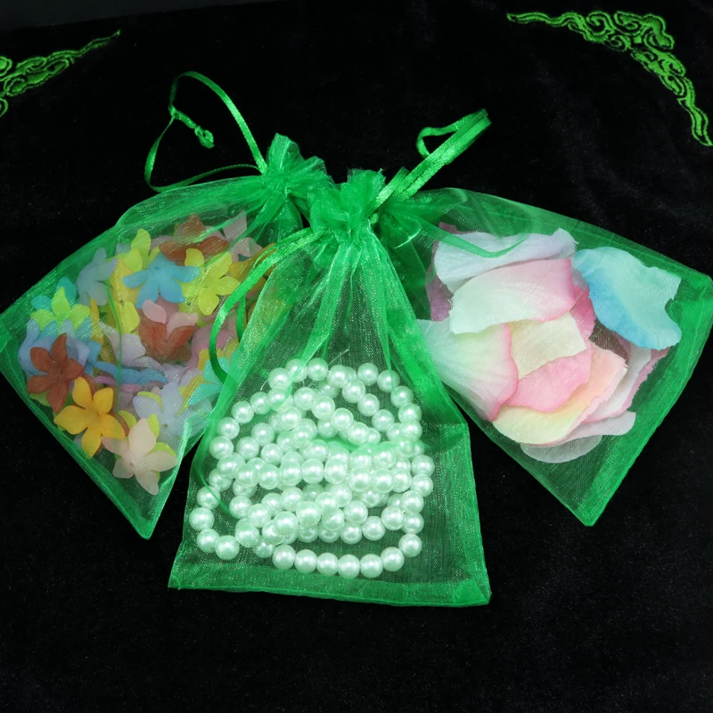 Wholesale 100pcs High Quality 11x16cm Small Organza Bag Green Color Wedding Gift Candy Bags Jewelry Package Pouch