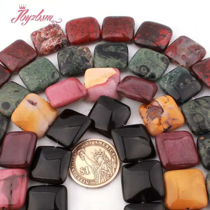 20mm Natural Fluorite Quartz Rhodonite Tiger Eye Square Loose Natural Stone Beads For DIY Jewelry Making Necklace Strand 15\