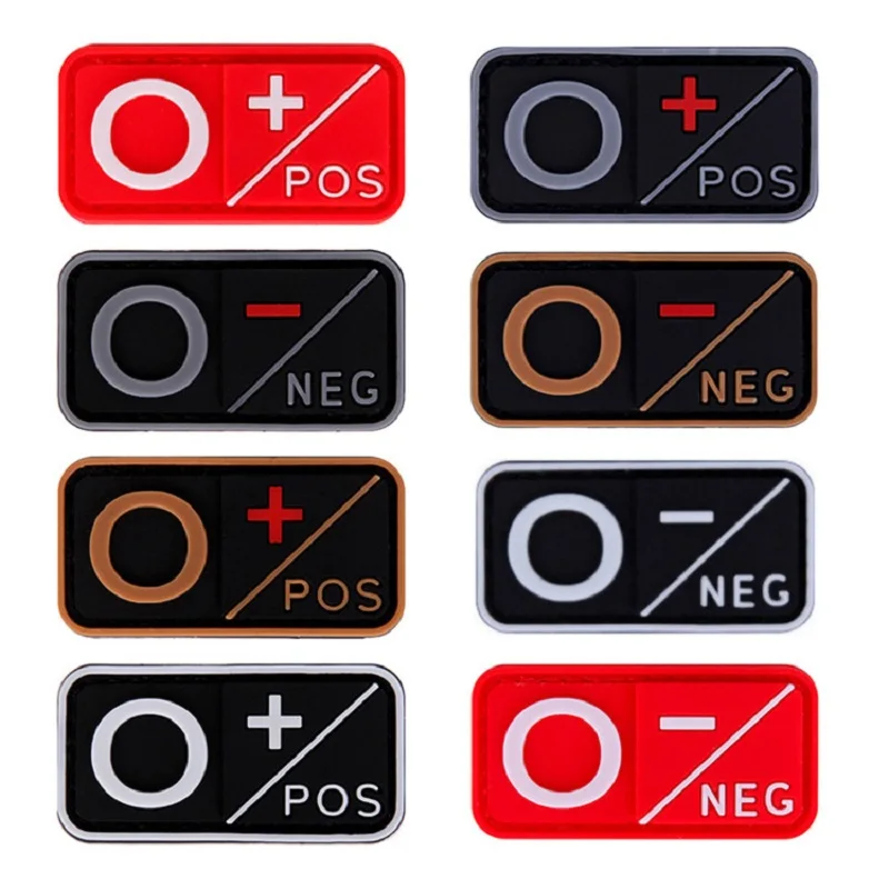 3D PVC A+ B+ AB+ O+ Positive POS A- B- AB- O- Negative NEG Blood Type Group Patch for clothing Military Rubber Badge Hook& Loop