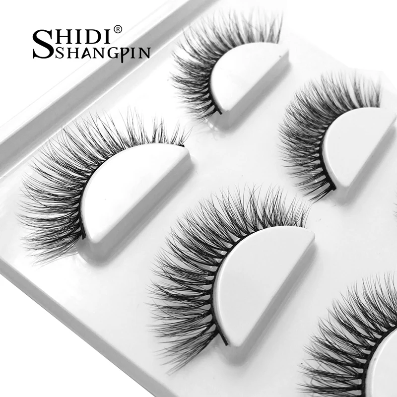 1 Box Natural Long 3D Mink Lashes Handmade False Eyelashes Wispy Mink Lashes Full Strip Eyelashes Extension Make Up 3 Pairs