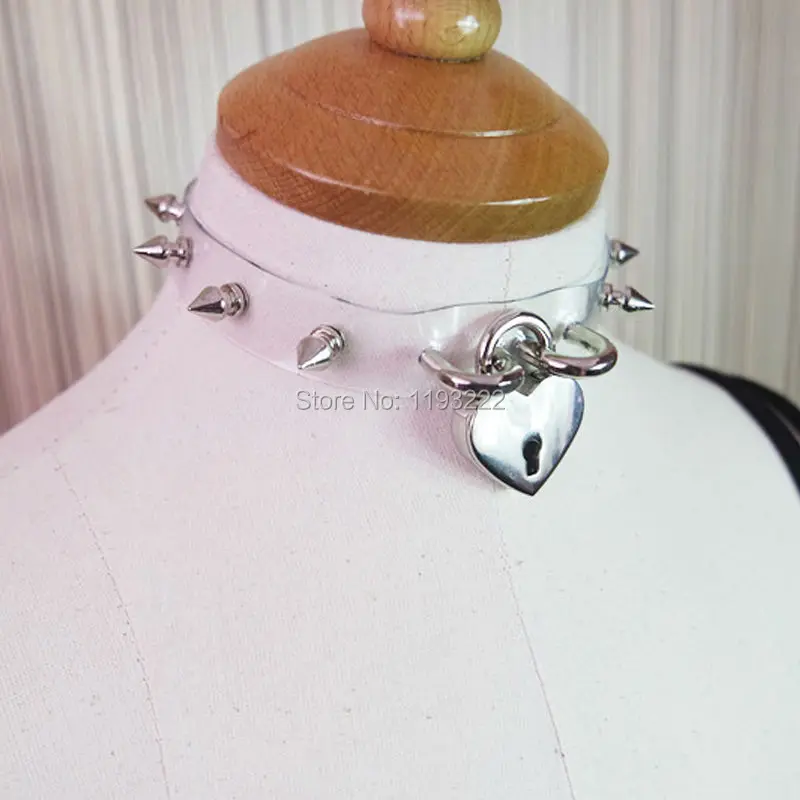 Handcrafted Safe Heart Choker Lock Key Lockable Clear PVC Vinyl Spikes Spiked Collar Adjustable Choker Necklace