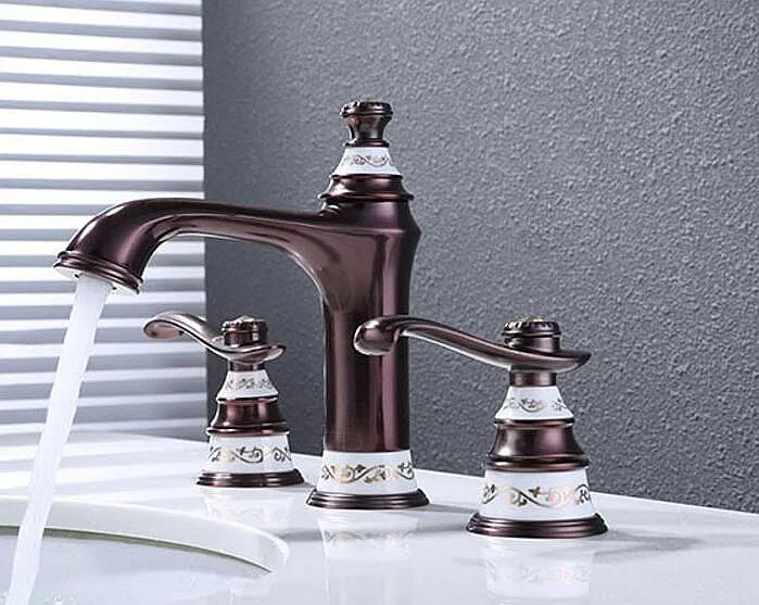 

Deck Mounted ORB Double Handles basin faucet Bathroom Sink Faucet, Brush Finished three hole bathroom faucet Crane Sink tap BF08