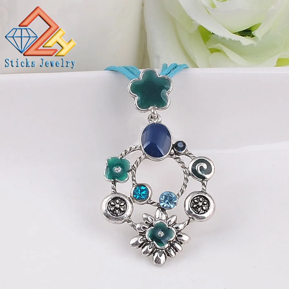 Trendy Enamel Statement Necklace for Women Fashion Zinc Alloy Wax Rope Chain Pendant Free Shipping