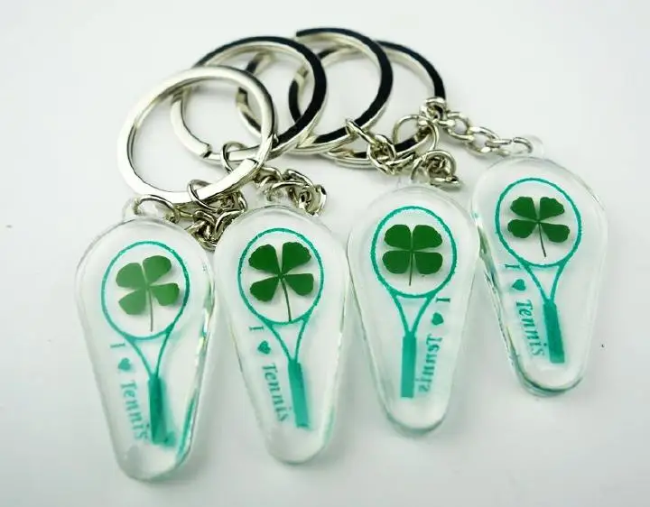 20 pcs key ring real tennis shamrock sample green four leaf clover keychain