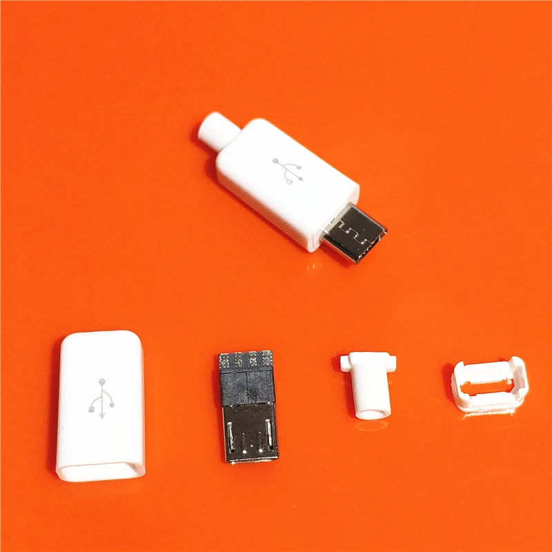 Prise de connecteur mâle Micro USB 4 broches, blanc, noir, données de soudage, interface de ligne OTG, données de bricolage, Cbale, Ysteroids 153, 10 pièces par sac