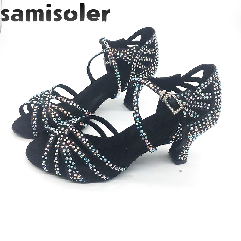 

Samisoler Black Rhinestone ballroom dance shoes women Salsa dance shoes women Professional tango Latin Shoes style high heels