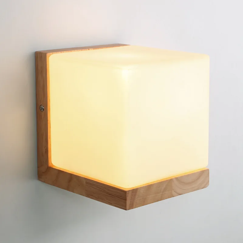 

Log Wall Lamp for Living Room Bedroom Bedside Stairs Aisle Japan Style Solid Wood Wall Light Fixture E27 Glass Sconce Indoor