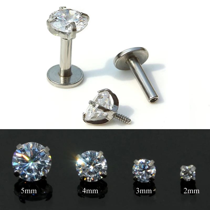 1pc Surgical Steel Prong Set Zircon Ear Helix Tragus Lip Stud Cartilage Earring Labret Monroe Ring Body Jewelry Retainer 16g