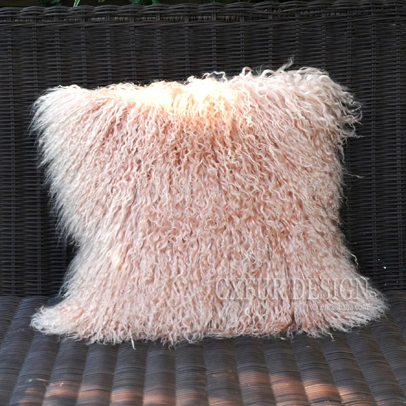CX-D-04S Super Soft Plush Mongolian Lamb Fur Pillow Cover Real Fur Cushion Cover