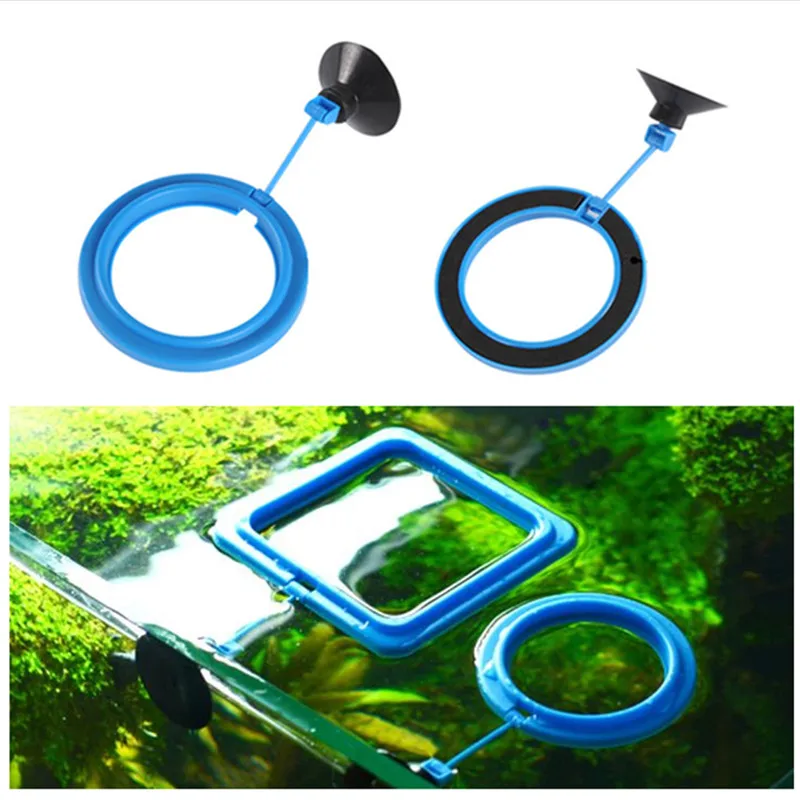 Round Square Fish Tank Food Ring Tray Feeder Aquarium Floating Food Feeding Station with Sucker for Fish Shrimp Turtle Feeding