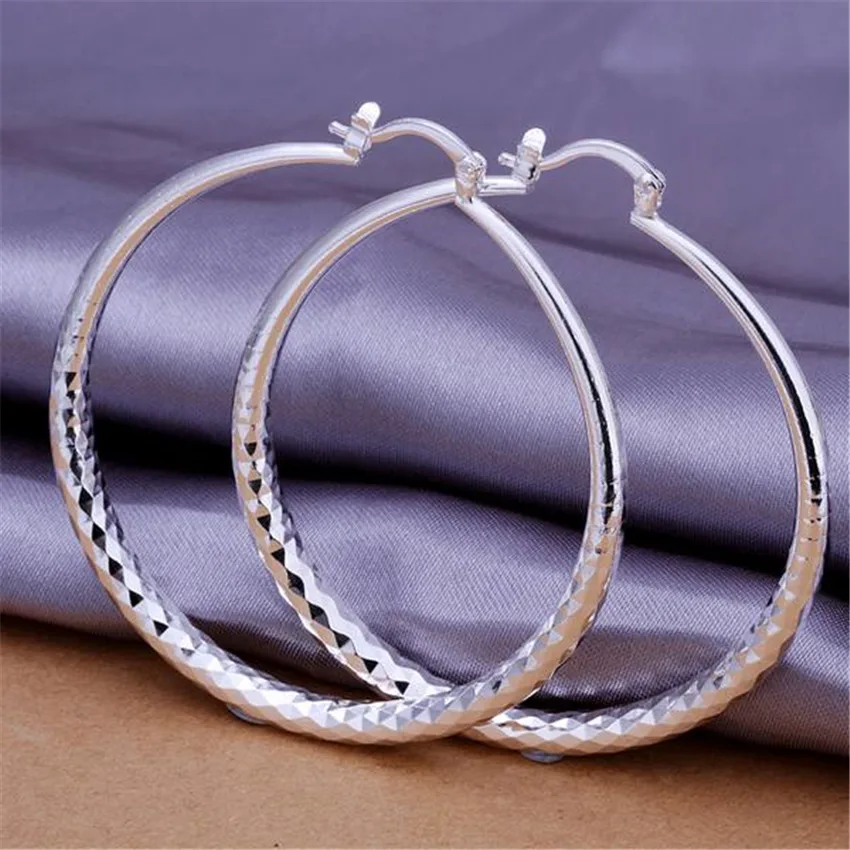 Silver 925 Plated Earrings WOMEN Lady Big Cricle Round Hot Selling Fashion Jewelry Direct Factory Price Christmas Gift E291