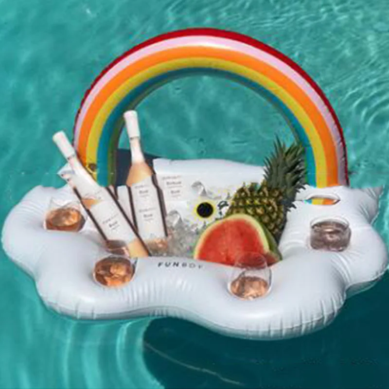 Porte-gobelet en nuage arc-en-ciel, matelas gonflable, seau à glace, plateau de Table, Bar, piscine, fête, bière, boisson, nourriture, flotteur, fête de natation, jouets amusants