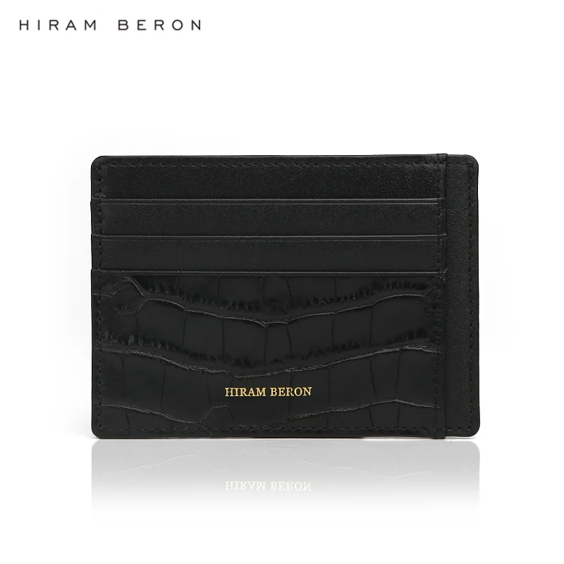 Hiram Beron Monogram Luxury Leather Rfid Wallet Slim Black Card Case Holder Alligator Pattern Gift for Him Men Dropship