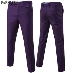 Pantalones de vestir rectos para hombre, pantalón de corte entallado, color morado, Formal, para oficina, con parte frontal plana, traje de negocios para boda, novedad de 2019