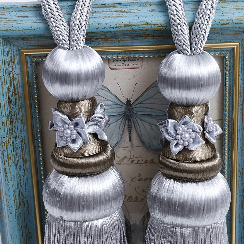 QGVLish 2Pcs Curtain Tassel Fringe Tiebacks Straps Hanging Belt Ball Curtain Accessories Brush Bind Buckle Curtain Holder Decor