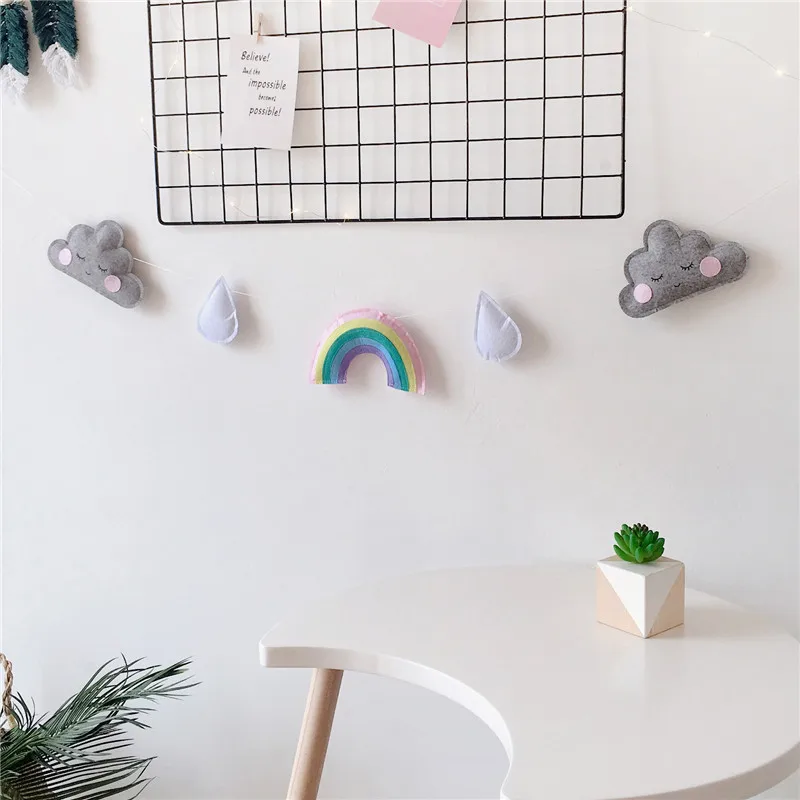 Nordic Kids Room Nursery Hanging Wall Decor Felt Garlands  Scandinavian Baby Cloud Rainbow Decoration Nordic Nursery Ornament