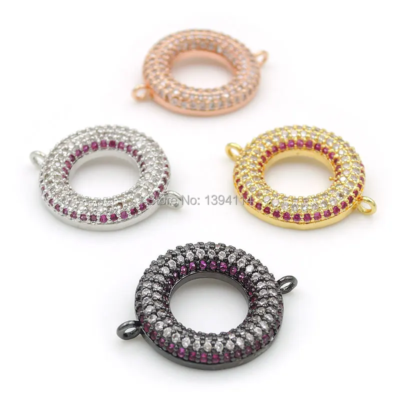 

20*16*3mm 26*22*3mm Micro Pave Clear&Red CZ Circle Connector Fit For Women As DIY Bracelets Accessory