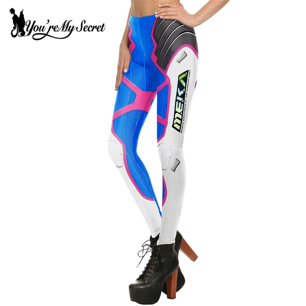 [You\'re My Secret] Fashion Blue White Leggins Women Leggings Bottoms Cosplay Super HERO Tracer Comic Legging Mujer Pants KDK1641