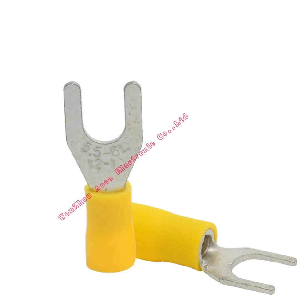 

1000pcs SV Crimp Terminal Spade fork connector kit Wire Copper Crimp Connector Insulated Cord Pin End Terminal AWG 12~10 Yellow