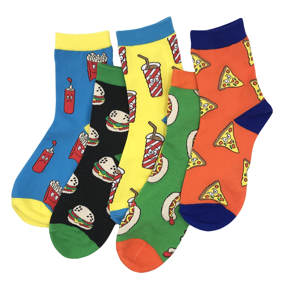 VPM Two Big Size Women&Men\'s Socks 85% Cotton Colorful Funny Harajuku Egg Flamingos Alien Sushi Tooth Poo Hamburger Sock