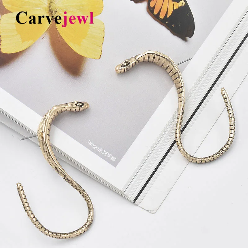 Carvejewl big snake stud earrings unique vivid anti gold stud for women jewelry girl gift romantic new fashion European earring