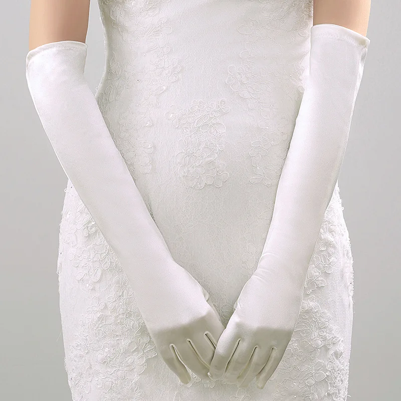 Gants de mariée en Satin élégants, longueur du coude 48cm, accessoires de mariée pour Cosplay, fête de bal