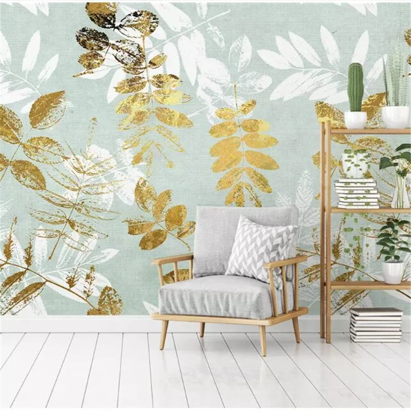 wellyu papel de parede para quarto Custom wallpaper Nordic minimalist small fresh golden leaves background wall wallpaper 3d