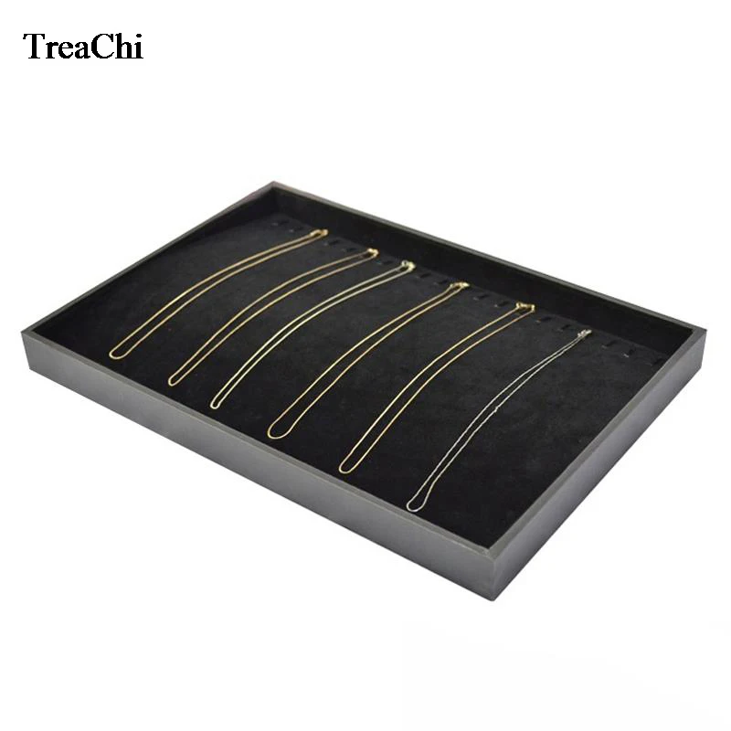 20 Hooks Jewelry Display Case  Black Velvet Pendant Necklace Display Box Bracelet Bead Chain Storage Organizer Tray 35*24*3 cm