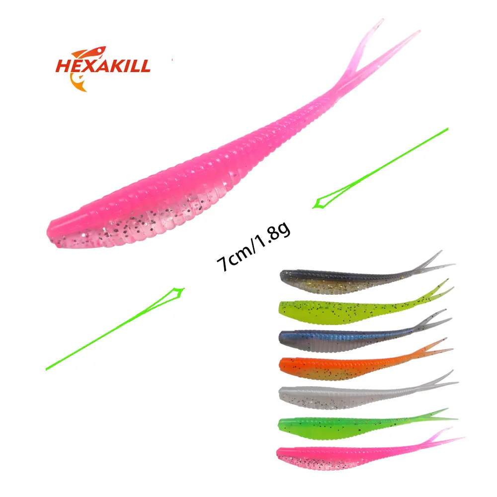 Hexakill 10pcs/lot 7cm 1.8g Worm Soft Lures Artificial Fishing Baits Wobbler Carp Fishing Tackle Shad silicone