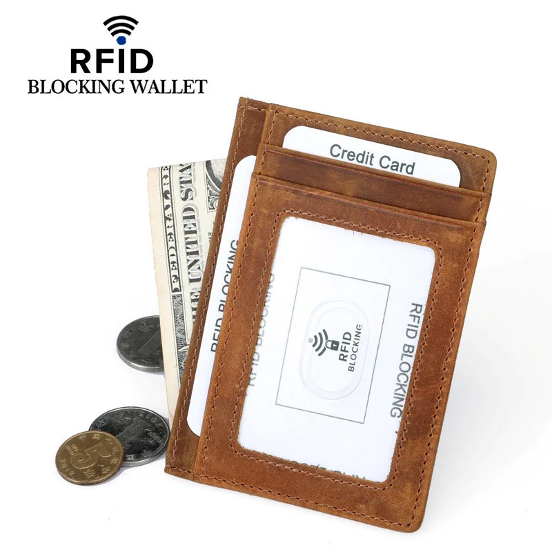 Leather Credit Card Case Rfid Blocking Wallet for Credit Cards Vintage Card Organizer anti Rfid Card Protection Cardholder