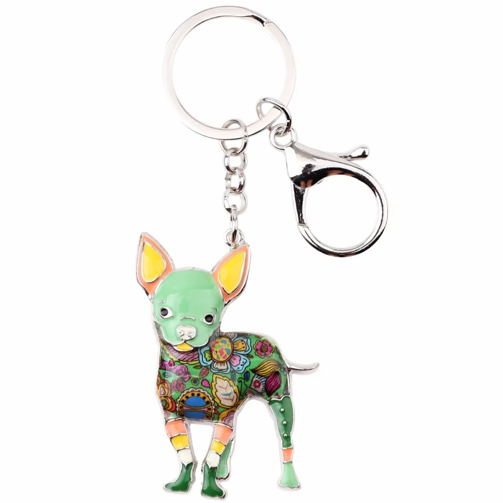 Bonsny Enamel Alloy Cute Chihuahuas Dog Key Chain Keychains Ring Gift For Women Girls Bag Car Pendant Fashion Animal Jewelry New