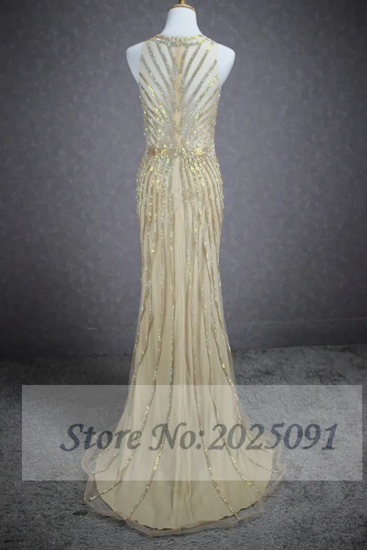 Robe de soirée luxueuse et longue, Champagne, sans manches, Sexy, avec perles, cristal, bal de promo, G092, 2019, 2019