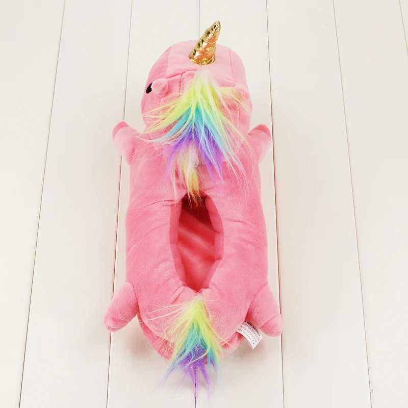 29CM Winter Led Light Unicorn Slippers Warm Fluffy Floor Adult Slippers For House Bedroom Footwarmer