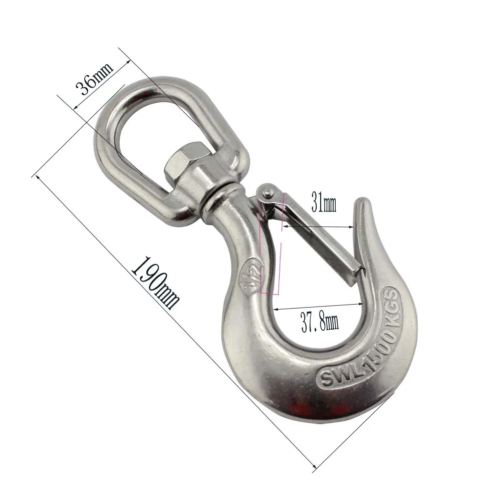 Stainless Marine Eye Lift Swivel Crane Hooks with Safety Load Limit of 1500Kg for Lifting 2pcs 1/2 inch